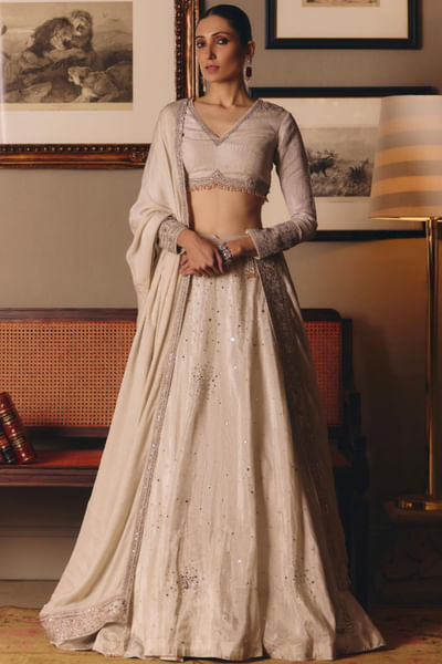 Silver dori hand embroidered lehenga set
