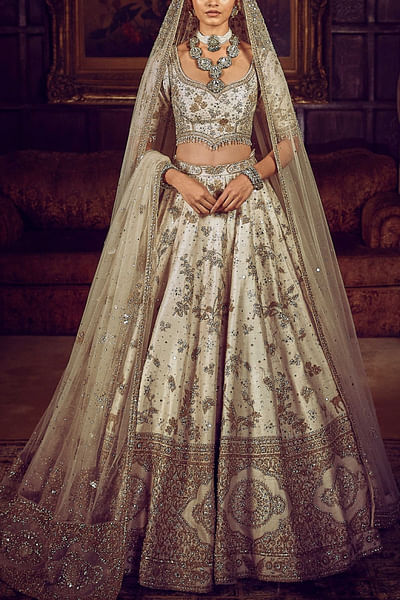 Ivory hand embroidered lehenga set