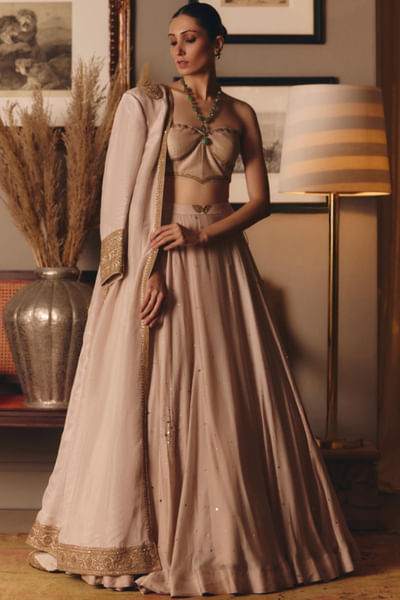 Ekru dori hand embroidered lehenga set