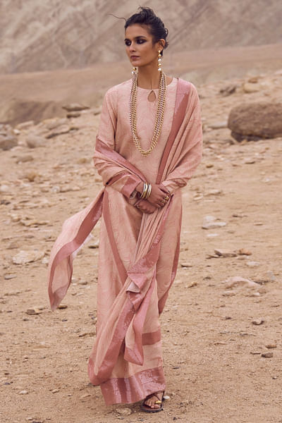 Terracotta wavy printed sequin long kurta set