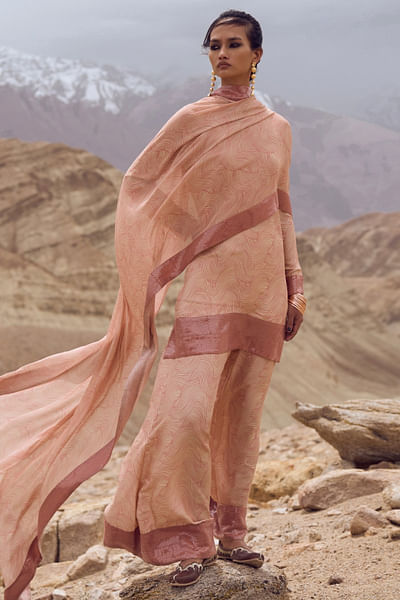 Terracotta wavy printed sequin short kurta set