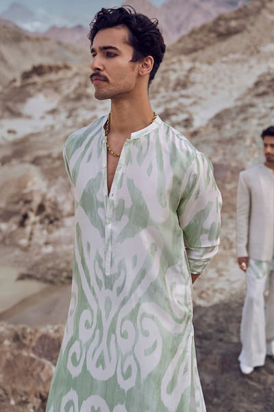 Seafoam green abstract printed kurta set