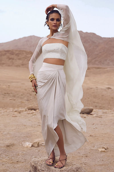 Ivory cape and draped skirt set