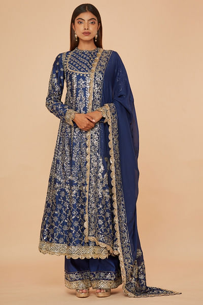 Blue sequins embroidered anarkali set