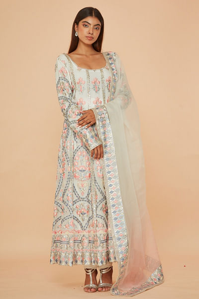 Multicolour sequins embroidered anarkali set