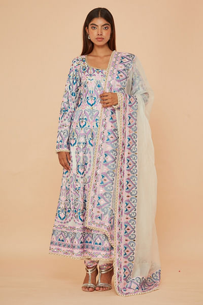 Multicolour floral embroidery anarkali set