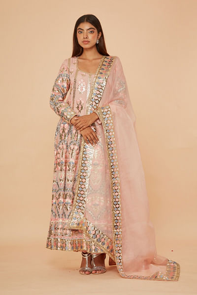 Multicolour sequins embellished anarkali set