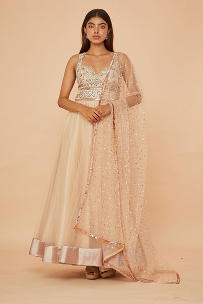 Oyster embroidered anarkali set