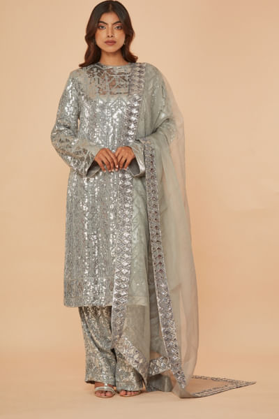 Silver embellished kurta set