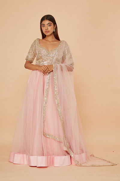 Pink embellished anarkali set