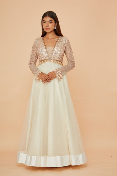 Ivory embroidered anarkali set