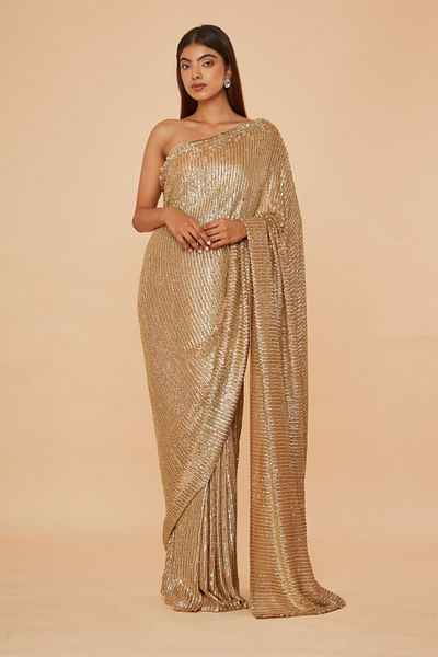 Gold shimmer sequin sari set
