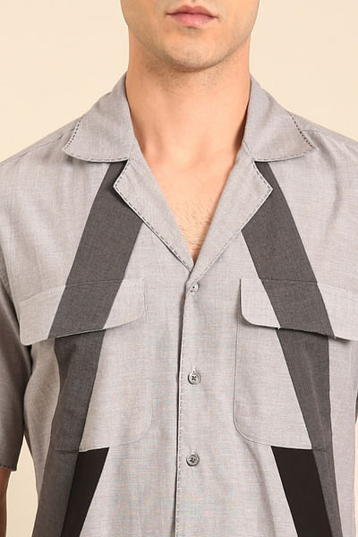 Grey geometric panel shirt