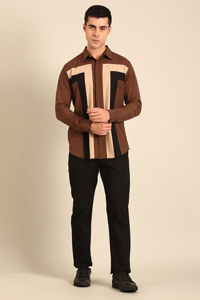 Brown and beige panelled shirt