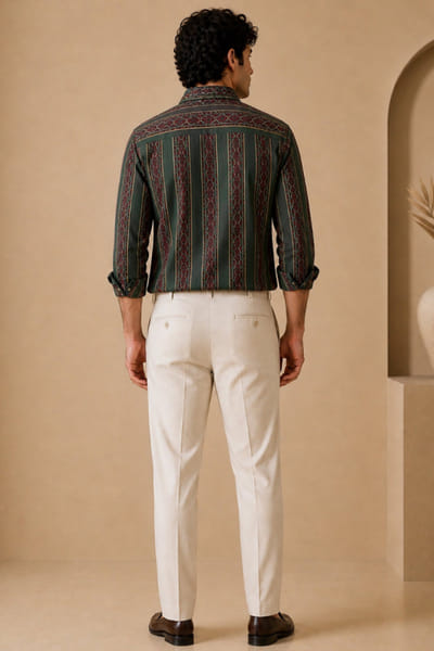 Mayank Modi Burgundy and green printed stripe shirt MAYAAUG26D151606