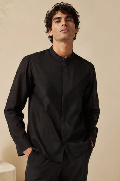 Mayank Modi Black malai cotton shirt MAYAAUG26D151607