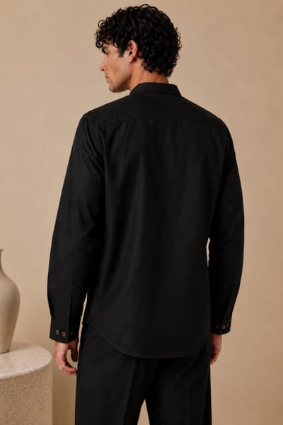 Mayank Modi Black malai cotton shirt MAYAAUG26D151607