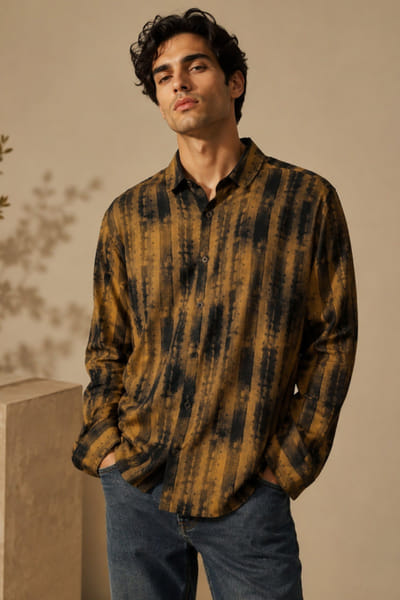 Mayank Modi Brown and black ombre printed shirt MAYAAUG26D151608