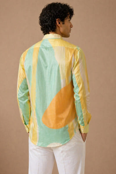 Mayank Modi Yellow and blue printed shirt MAYAAUG26D151609