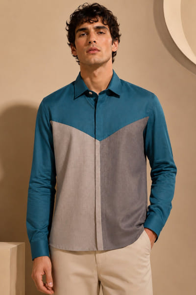 Mayank Modi Blue and grey colourblocked shirt MAYAAUG26D151611