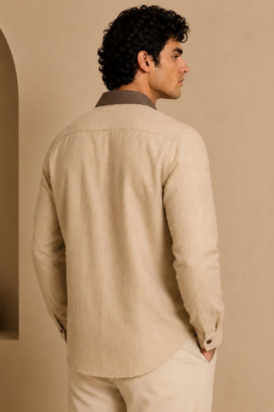 Mayank Modi Brown and ivory colourblocked shirt MAYAAUG26D151612