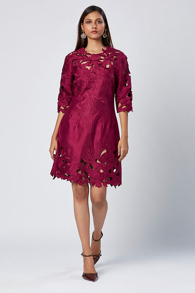 Purple wine cutwork dress