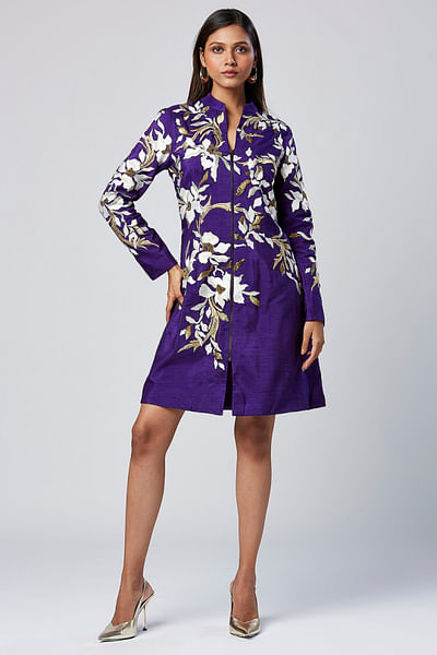 Purple floral embroidered dress
