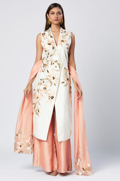 Madder Much Ivory floral embroidered jacket-style tunic set MADAPR25D122646