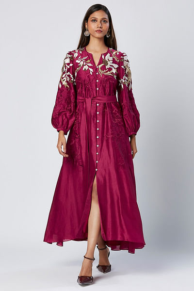 Purple wine floral embroidered dress