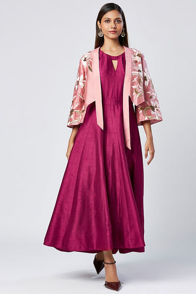 Purple wine floral embroidered short jacket