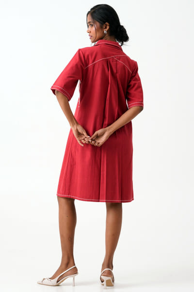 Madder Much Madder red flora fauna embroidered shirt dress MADMAR25D118873