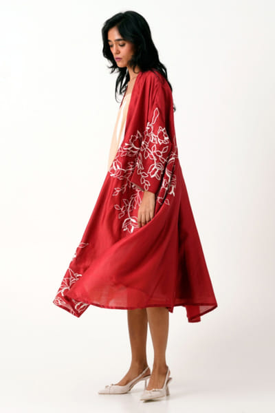 Madder Much Madder red floral embroidered midi jacket MADMAR25D219035