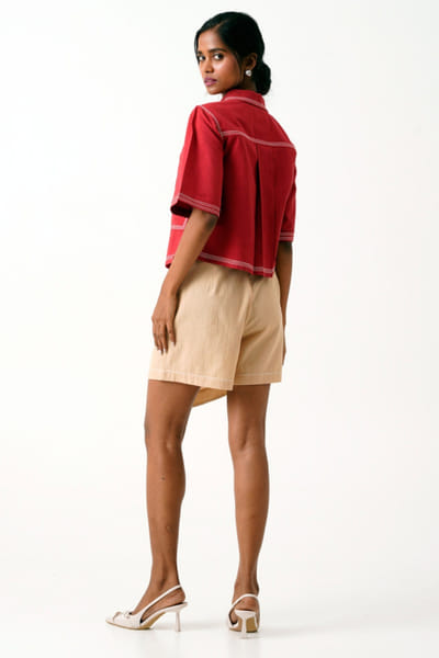 Madder Much Madder red pocket crop shirt and skort MADMAR25D219044