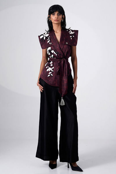 Brown printed jacket set