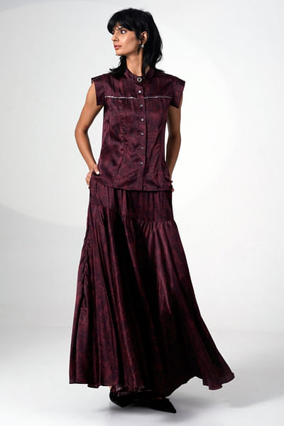 Brown printed skirt set