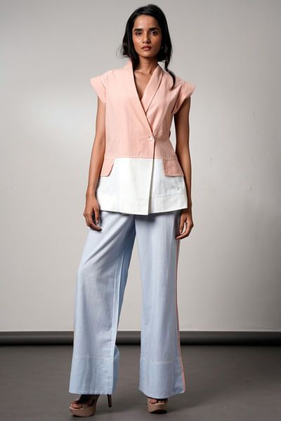 Blush peach and ice blue cotton blazer set