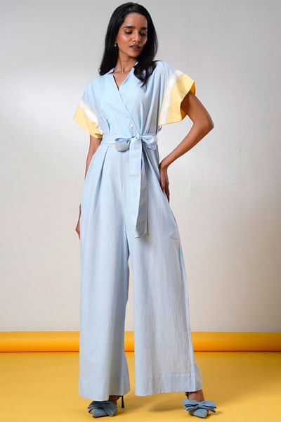Ice blue belted jumpsuit