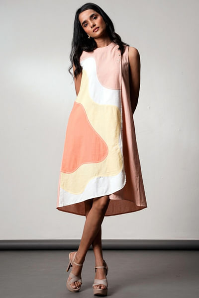 Blush peach and lime yellow cotton dress