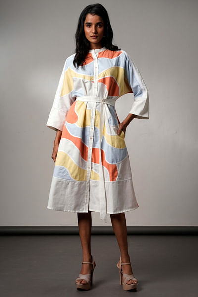 Tangerine midi dress with belt