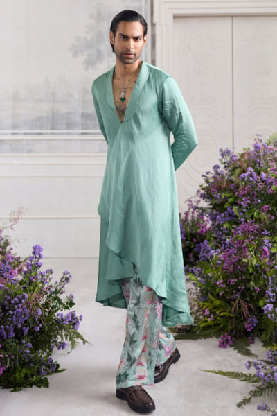 Jade green angrakha kurta set