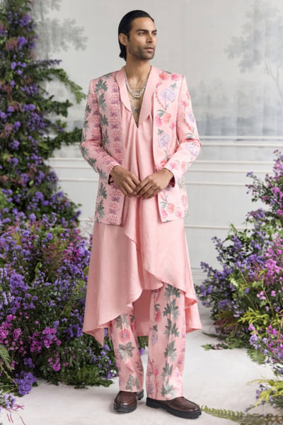 Blush pink embroidered kurta blazer set