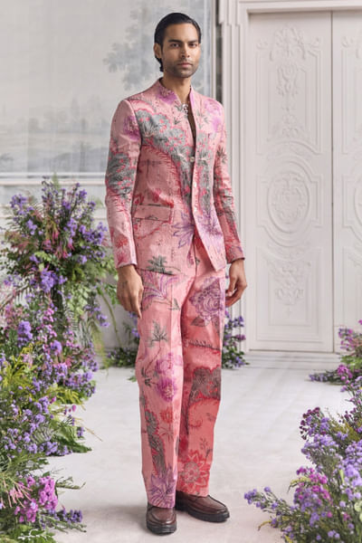 Blush pink embroidered bandhgala set