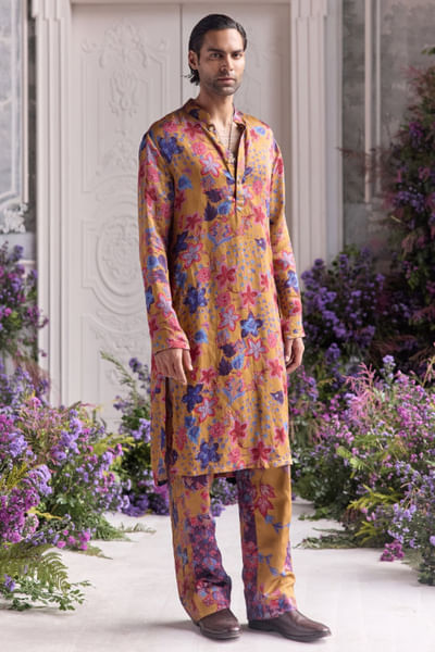 Amber yellow printed kurta set