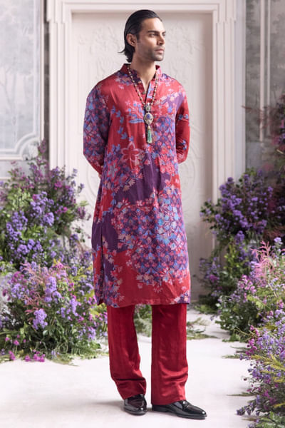 Royal red printed kurta set