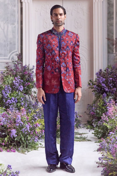 Royal red embroidered bandhgala set