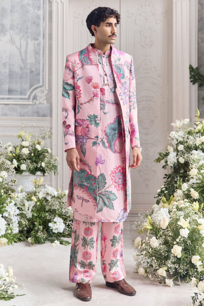 Blush pink hand-embroidered sherwani set