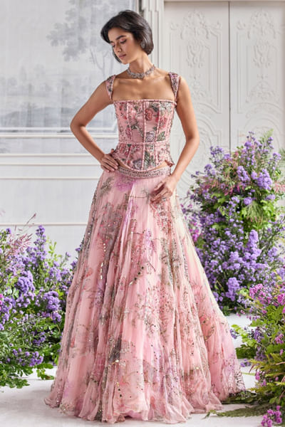 Blush pink print embroidered lehenga set