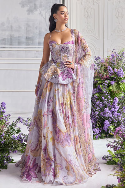 Lilac steel printed lehenga set