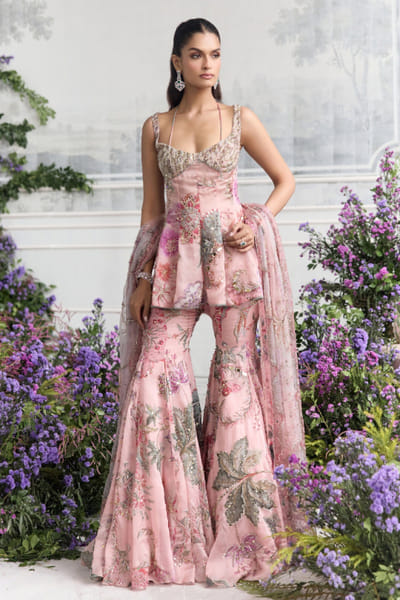 Blush pink printed sharara set
