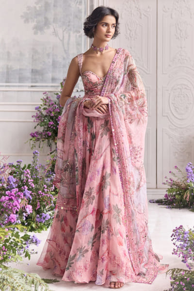 Blush pink printed anarkali set